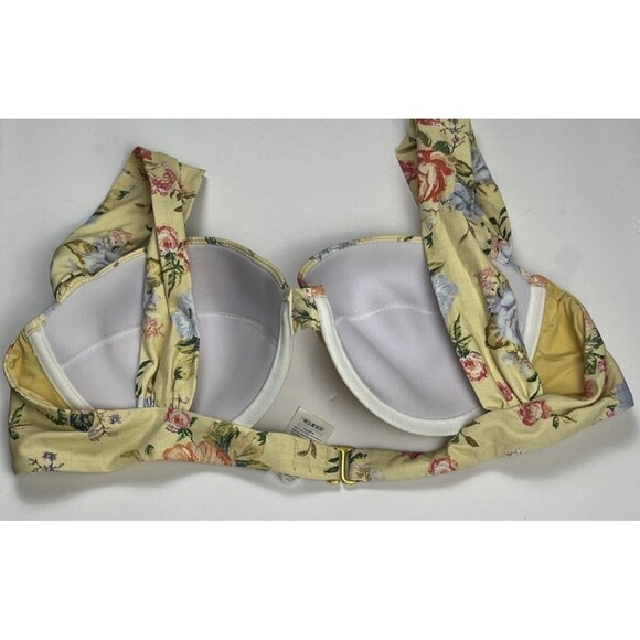 WeWoreWhat Bikini Top XL Underwire Foam Wide Pleat Straps Yellow Floral Romantic - Picture 6 of 8